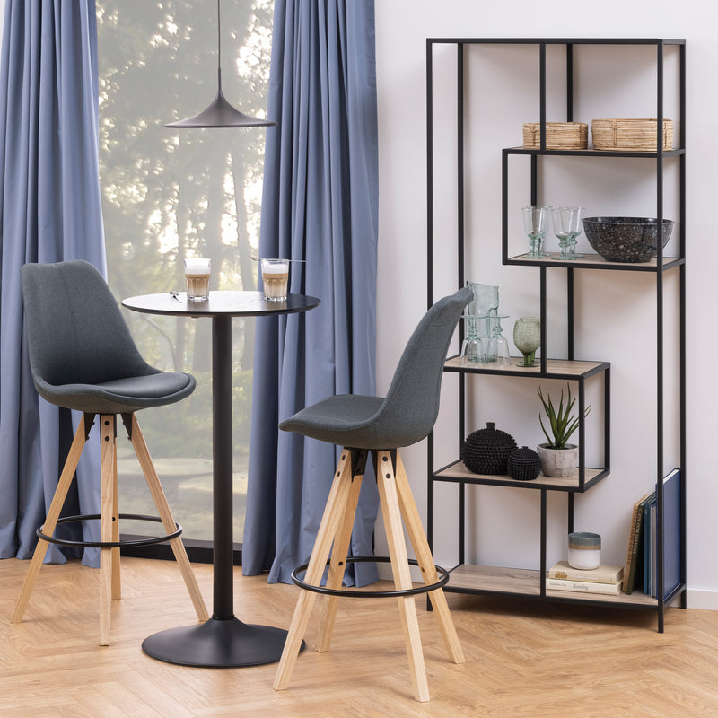 Seaford Tall Black Metal Bookcase with 5 Sonoma Oak Shelves — alternative angle