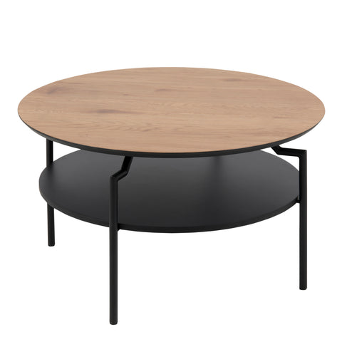 Goldington Round Coffee Table with Oak Top & Black Legs — front view