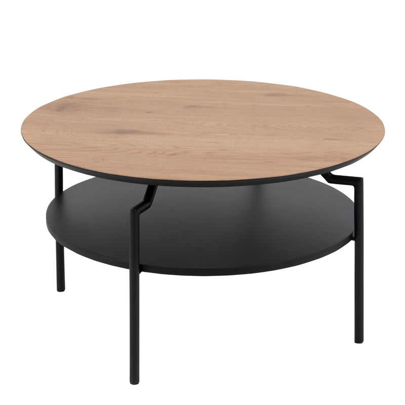 Goldington Round Coffee Table with Oak Top & Black Legs — front view