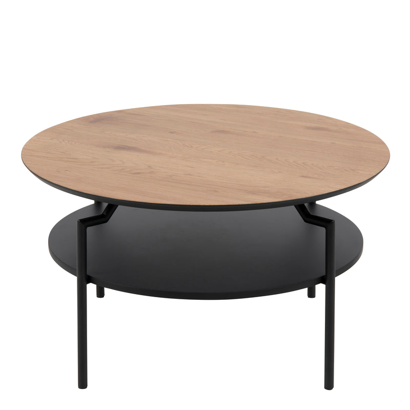 Goldington Round Coffee Table with Oak Top & Black Legs — side angle