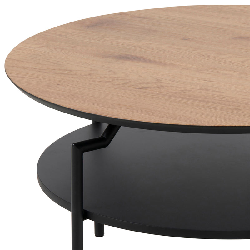 Goldington Round Coffee Table with Oak Top & Black Legs — alternative angle