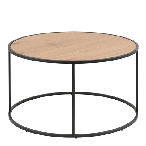Seaford Black Metal Round Coffee Table with Oak Top — front view