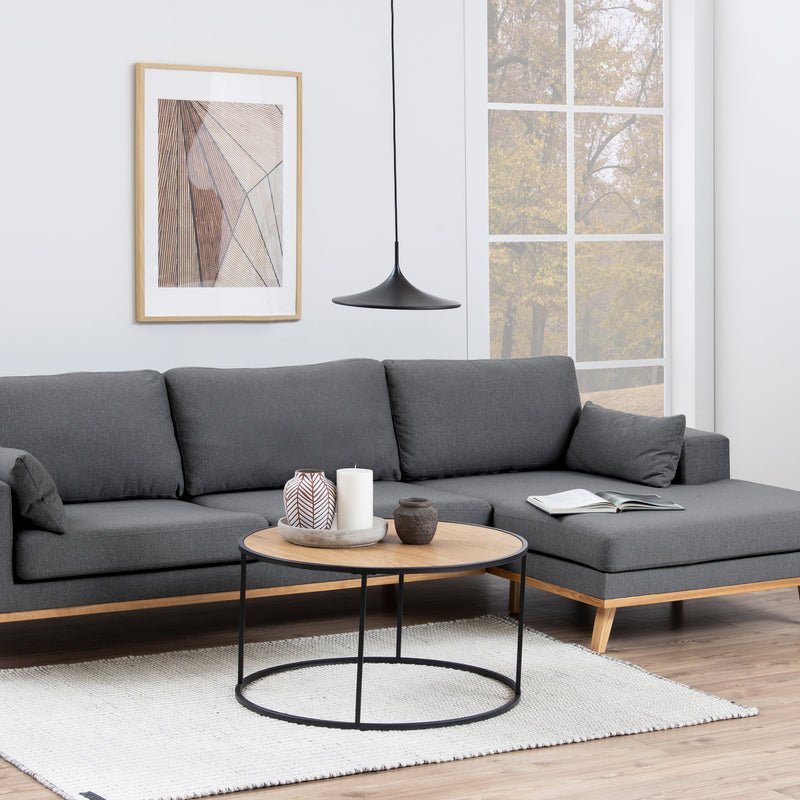 Seaford Black Metal Round Coffee Table with Oak Top — detail view