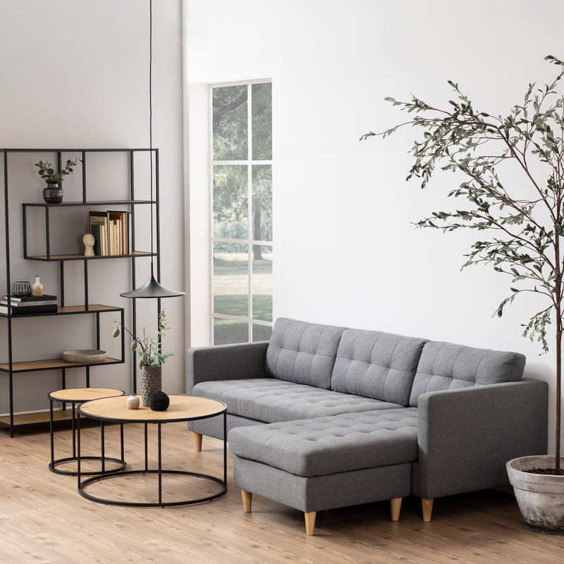 Seaford Black Metal Round Coffee Table with Oak Top — alternative angle