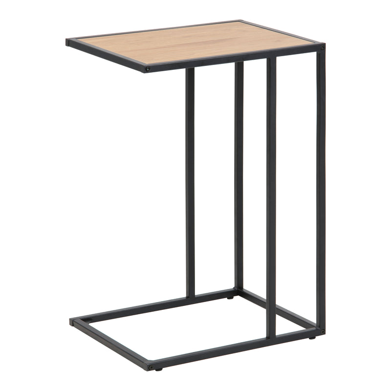 Seaford Black Metal Side Table with Oak Top — front view