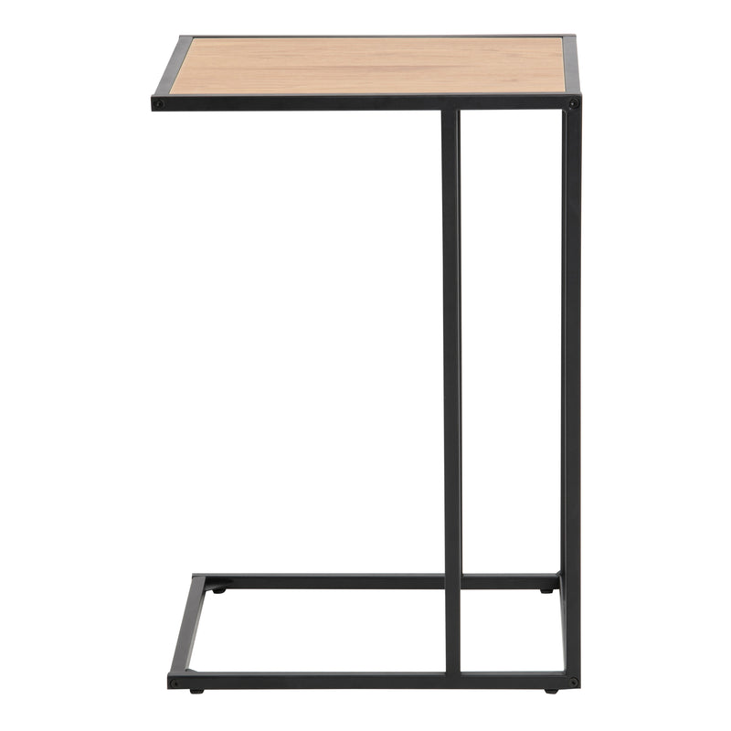 Seaford Black Metal Side Table with Oak Top — side angle
