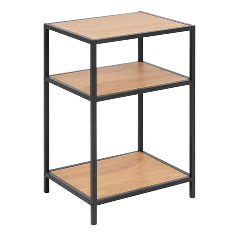Seaford Black Metal Bedside Table with 2 Oak Shelves — front view