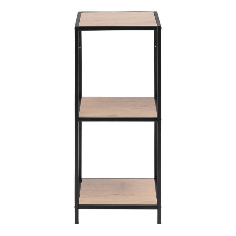 Seaford Narrow Black Metal Bookcase with 2 Oak Shelves — side angle