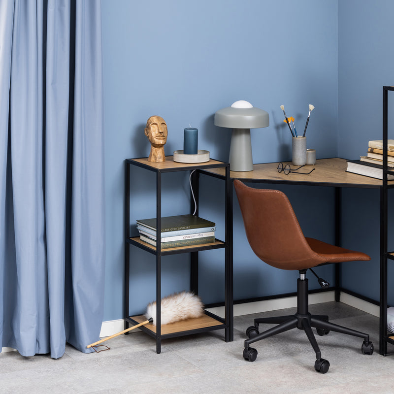 Seaford Narrow Black Metal Bookcase with 2 Oak Shelves — alternative angle