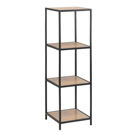 Seaford Narrow Black Metal Bookcase with 3 Oak Shelves — front view