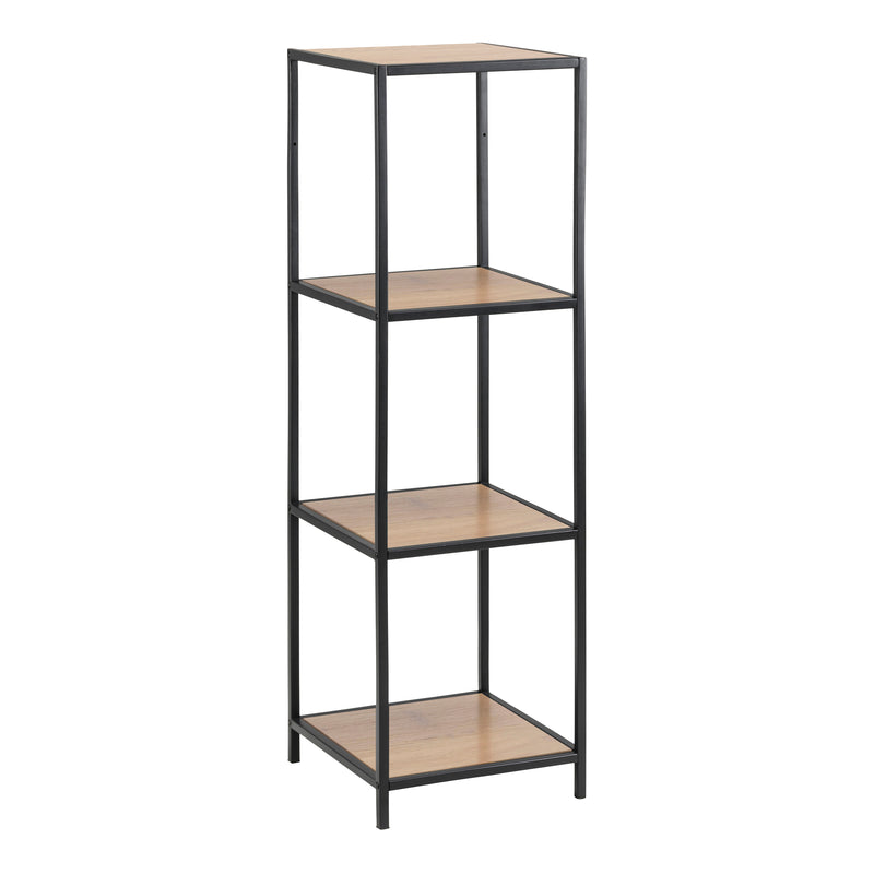 Seaford Narrow Black Metal Bookcase with 3 Oak Shelves — front view