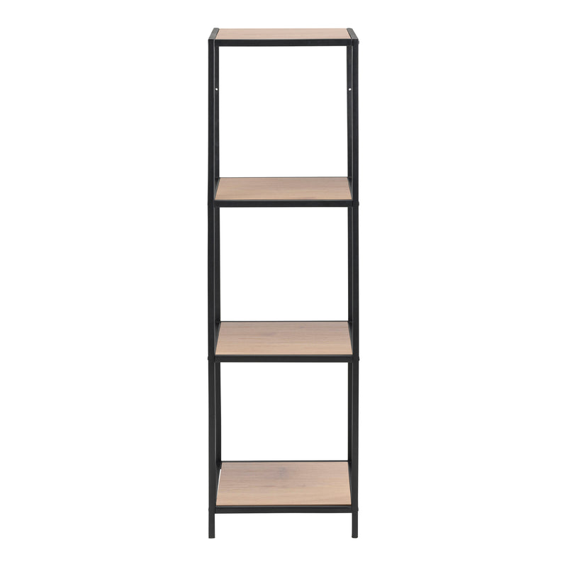 Seaford Narrow Black Metal Bookcase with 3 Oak Shelves — side angle