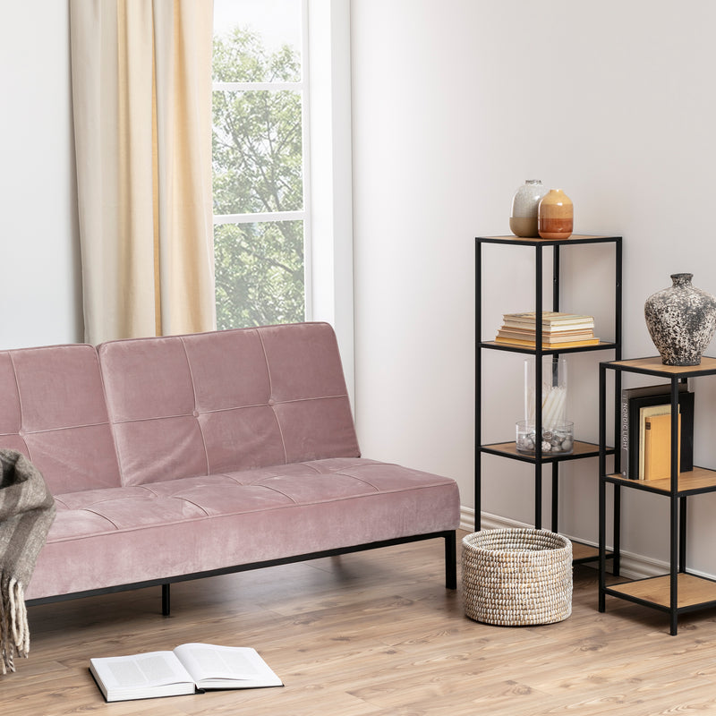 Seaford Narrow Black Metal Bookcase with 3 Oak Shelves — detail view