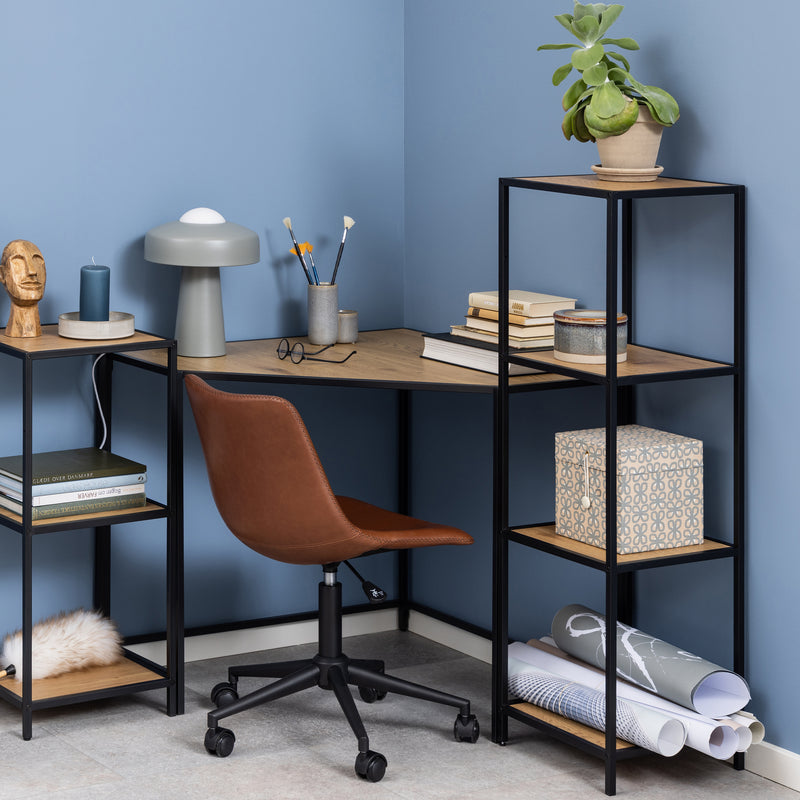 Seaford Narrow Black Metal Bookcase with 3 Oak Shelves — alternative angle