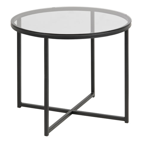 Cross Round Metal Side Table with Smoked Glass Top — front view