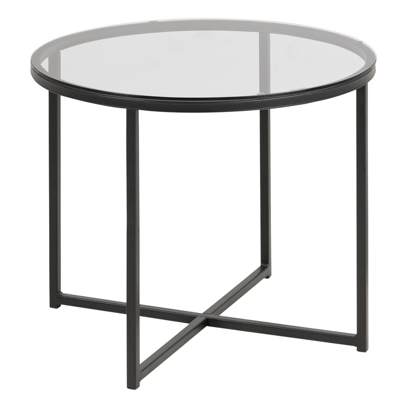 Cross Round Metal Side Table with Smoked Glass Top — front view