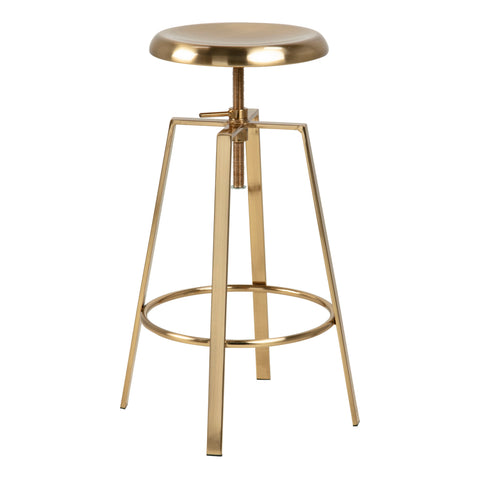 Goose Bar Stool Without Back in Gold Brushed Steel With Adjustable Height — front view