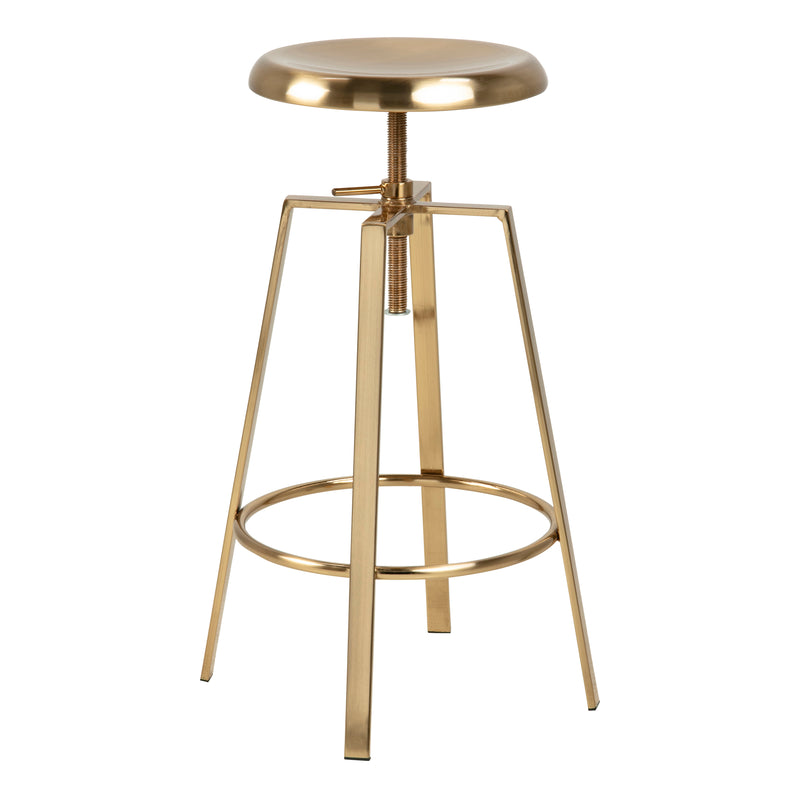 Goose Bar Stool Without Back in Gold Brushed Steel With Adjustable Height — front view