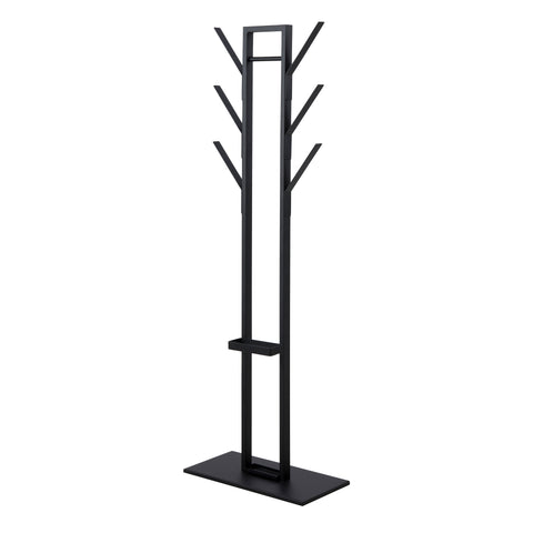Vinson coat hanger, frame and base matt black powder coated steel, 56x28x165 cm — front view