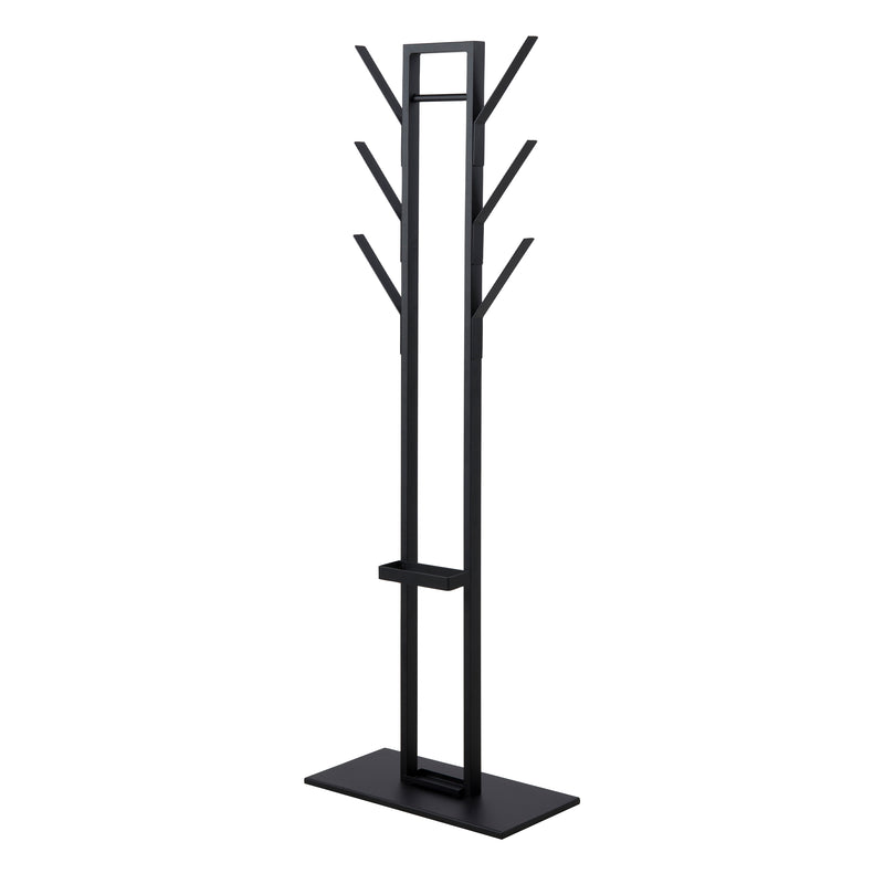 Vinson coat hanger, frame and base matt black powder coated steel, 56x28x165 cm — front view