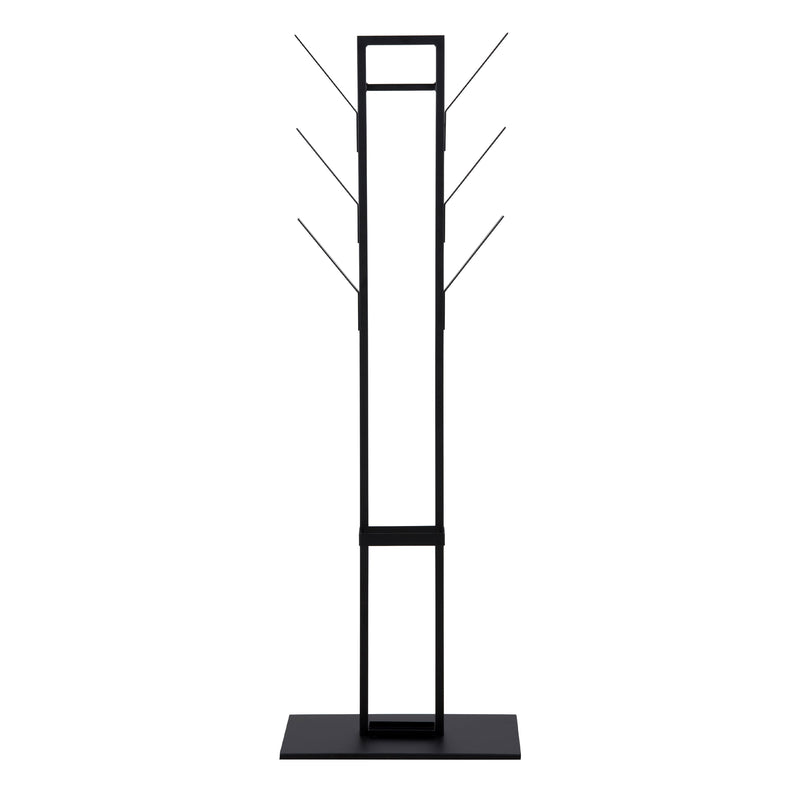 Vinson coat hanger, frame and base matt black powder coated steel, 56x28x165 cm — side angle