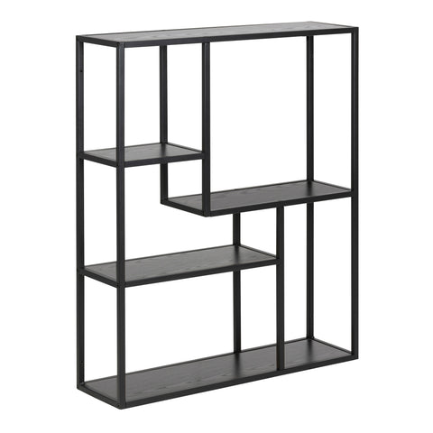 Seaford Black Metal Wall Shelf with 3 Additional Black Shelves — front view