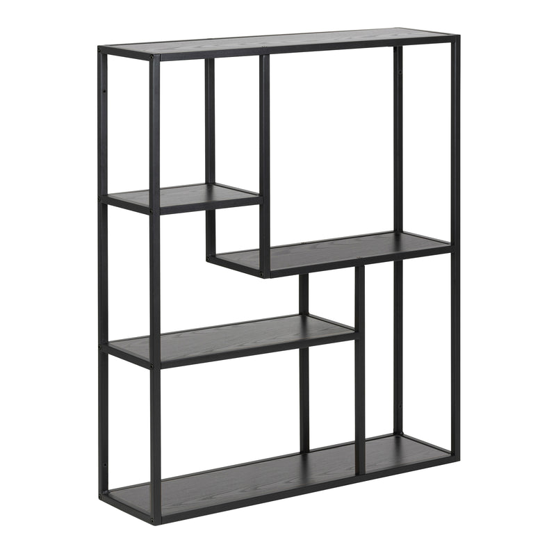 Seaford Black Metal Wall Shelf with 3 Additional Black Shelves — front view