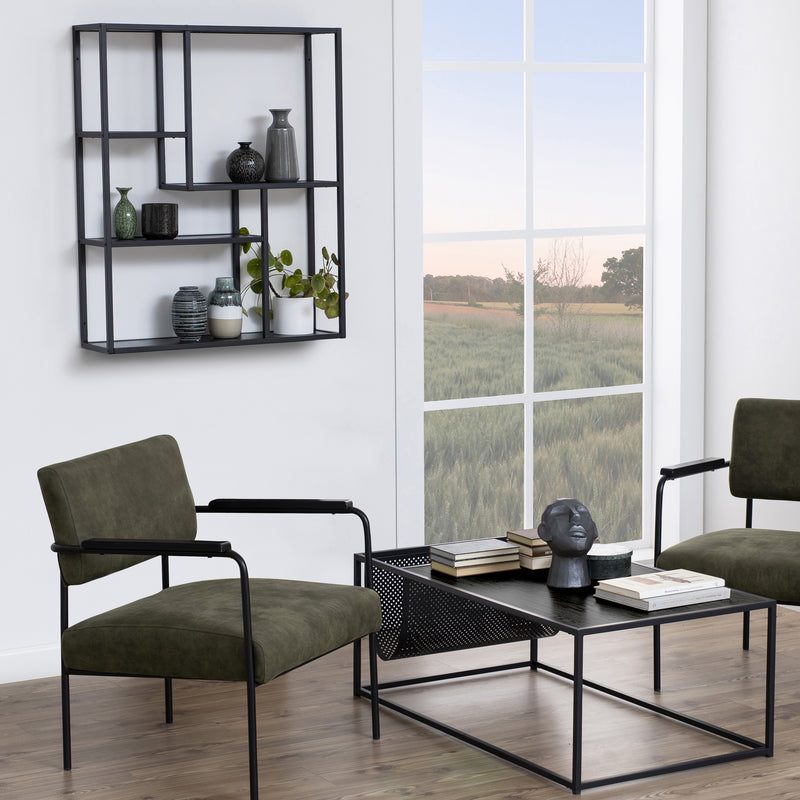 Seaford Black Metal Wall Shelf with 3 Additional Black Shelves — alternative angle