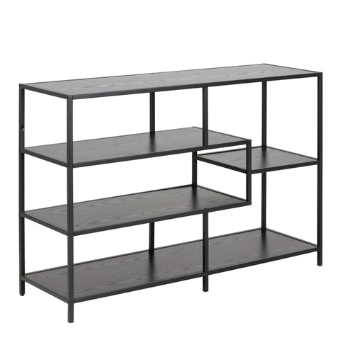 Seaford Wide Black Metal Bookcase with 4 Black Oak Shelves — front view