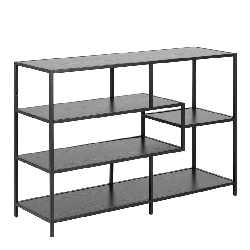 Seaford Wide Black Metal Bookcase with 4 Black Oak Shelves — front view