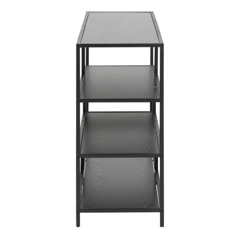 Seaford Wide Black Metal Bookcase with 4 Black Oak Shelves — detail view