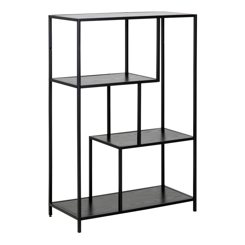 Seaford Black Metal Asymmetrical Bookcase with 3 Black Shelves — front view