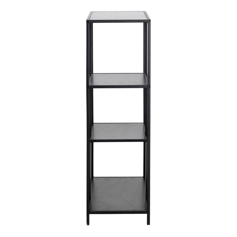 Seaford Black Metal Asymmetrical Bookcase with 3 Black Shelves — detail view