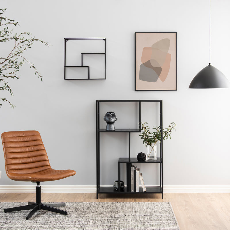Seaford Black Metal Asymmetrical Bookcase with 3 Black Shelves — alternative angle
