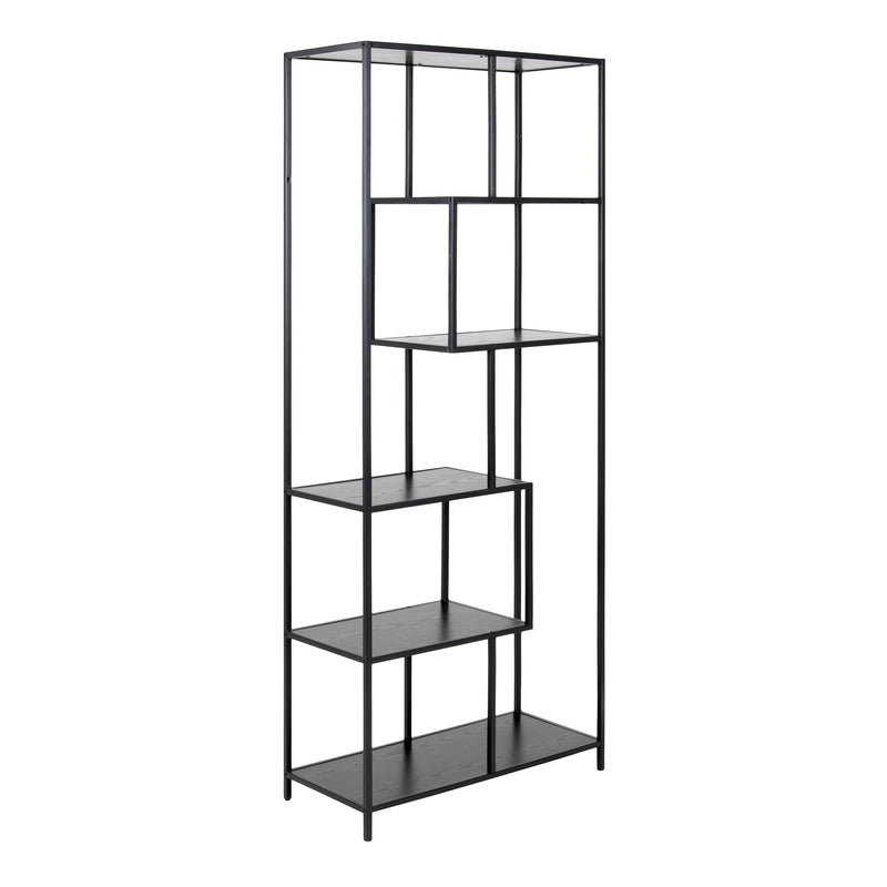 Seaford Tall Black Metal Bookcase with 5 Black Shelves — view
