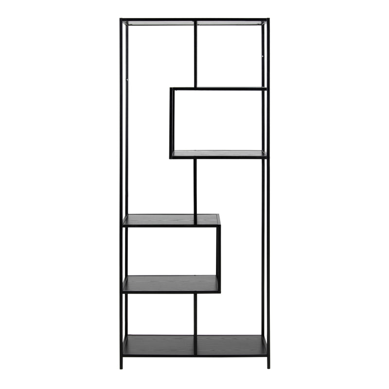 Seaford Tall Black Metal Bookcase with 5 Black Shelves — side angle