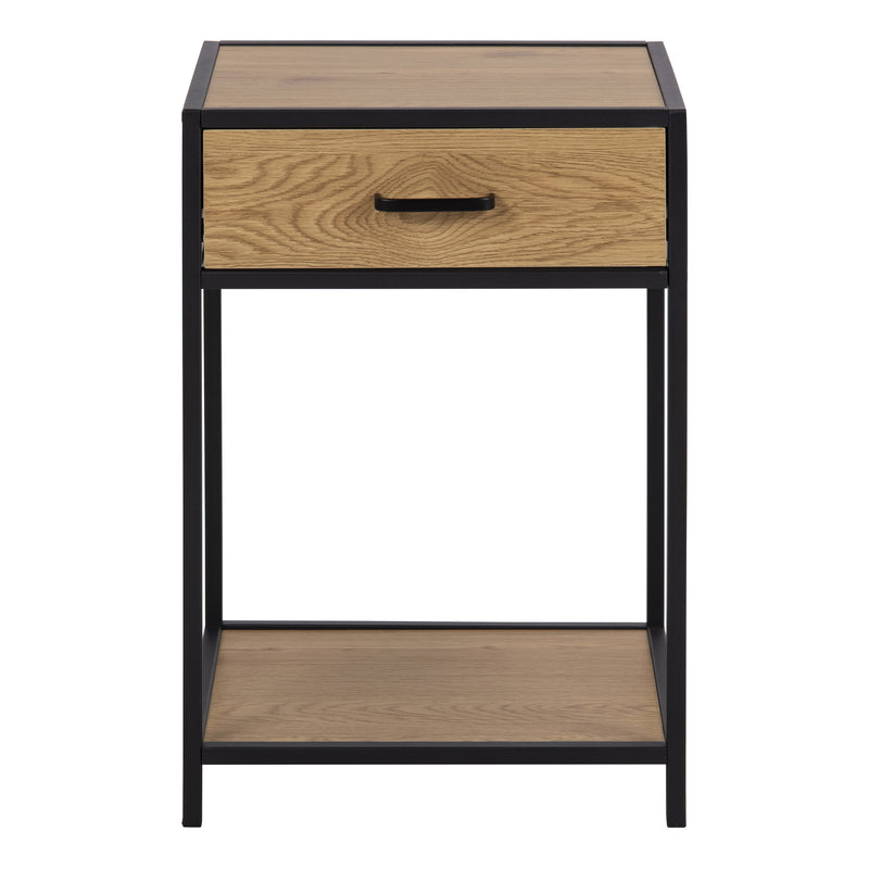 Seaford Bedside Table with 1 Drawer in Black & Oak — side angle