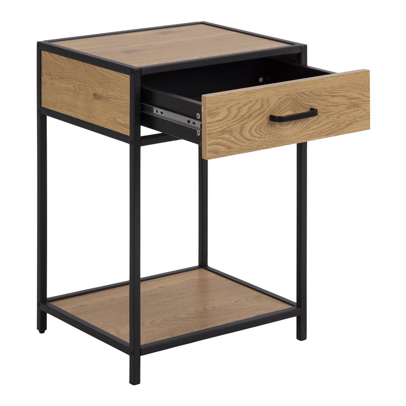 Seaford Bedside Table with 1 Drawer in Black & Oak — alternative angle