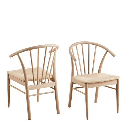 Cassandra Dining Chair with Armrest in White Oak Set of 2 — front view