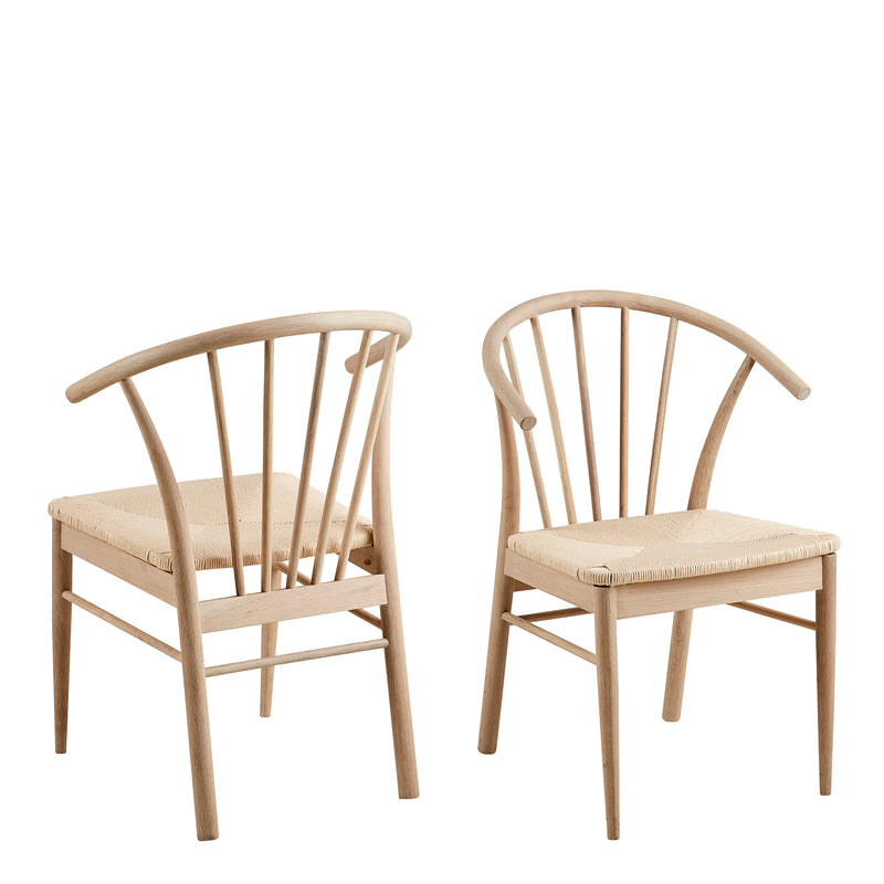 Cassandra Dining Chair with Armrest in White Oak Set of 2 — front view