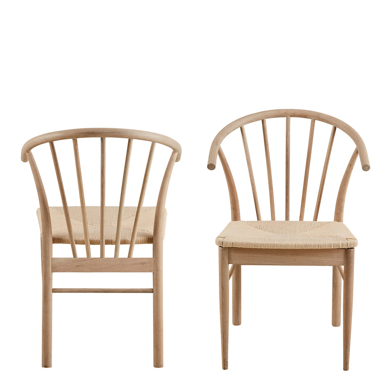 Cassandra Dining Chair with Armrest in White Oak Set of 2 — side angle