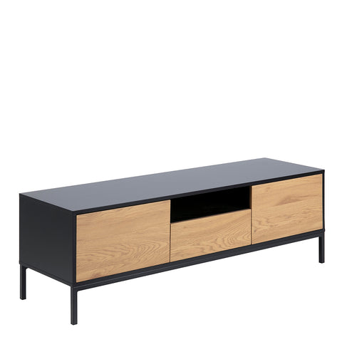 Seaford TV Unit 2 Doors 1 Drawer in Black & Oak — front view
