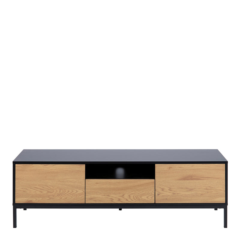 Seaford TV Unit 2 Doors 1 Drawer in Black & Oak — side angle
