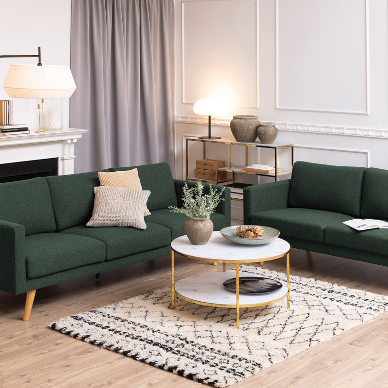 Alisma Round Coffee Table with White Crystal Clear Marble Glass Top & Gold Legs — detail view