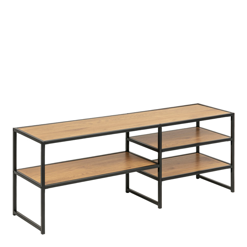 Seaford Black Metal Open TV Unit with 3 Oak Shelves — front view