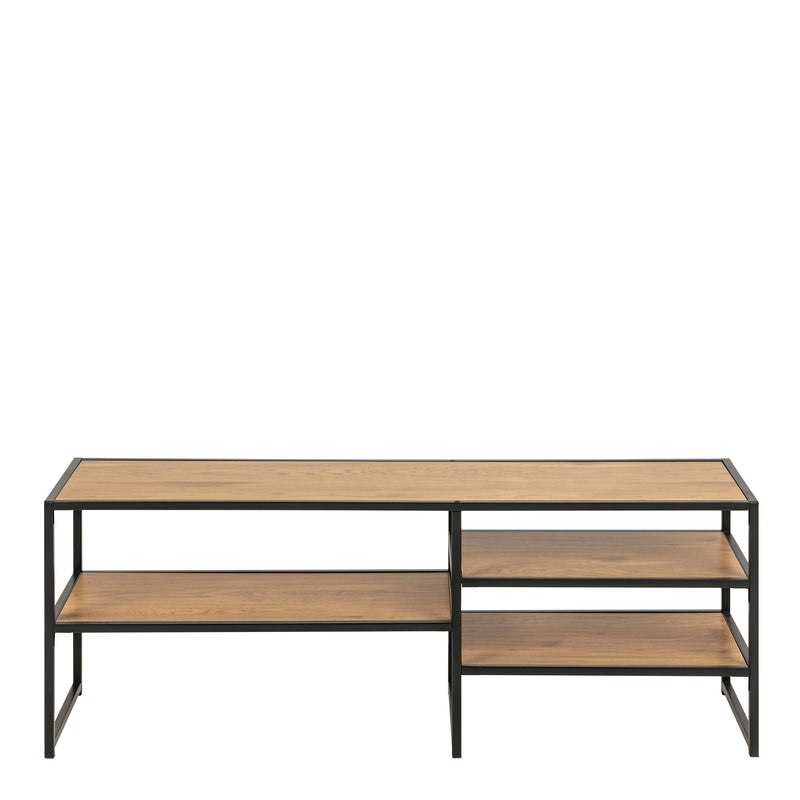 Seaford Black Metal Open TV Unit with 3 Oak Shelves — side angle