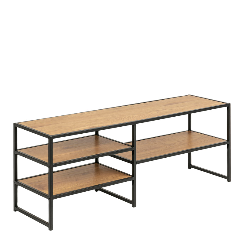 Seaford Black Metal Open TV Unit with 3 Oak Shelves — detail view
