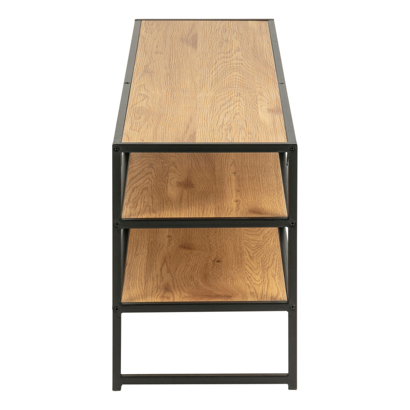 Seaford Black Metal Open TV Unit with 3 Oak Shelves — alternative angle