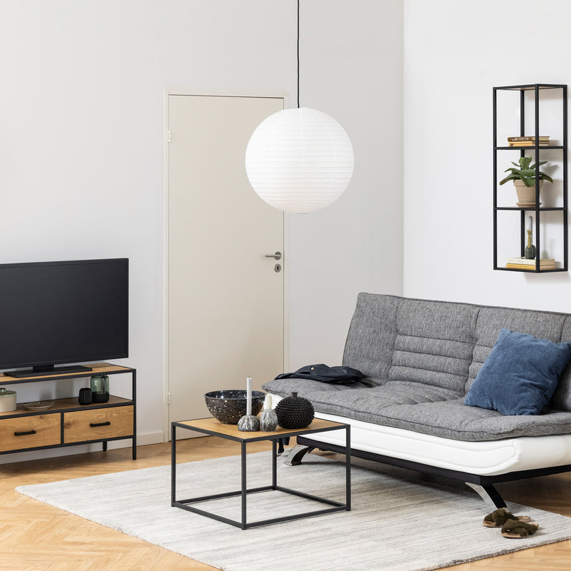 Seaford Black Metal Coffee Table with Oak Top — detail view
