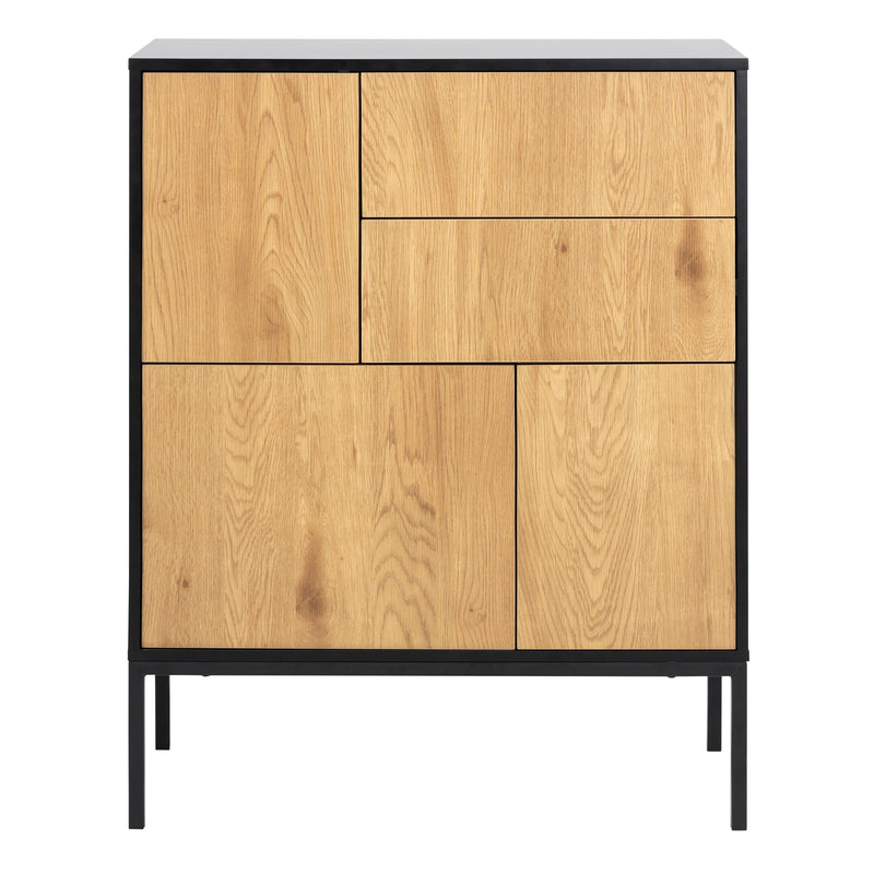 Seaford 3 Door 2 Drawer Sideboard in Black & Oak — side angle